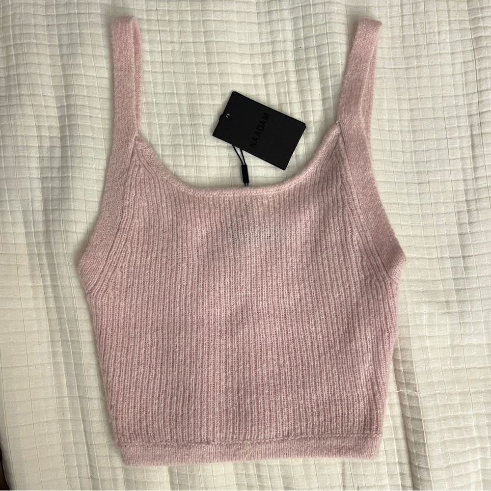 Naadam Cashmere Pink Ribbed Knit Crop Top
